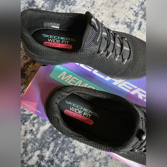 Skechers Black Wide Fit Sneakers Size 7 - Picture 3 of 4